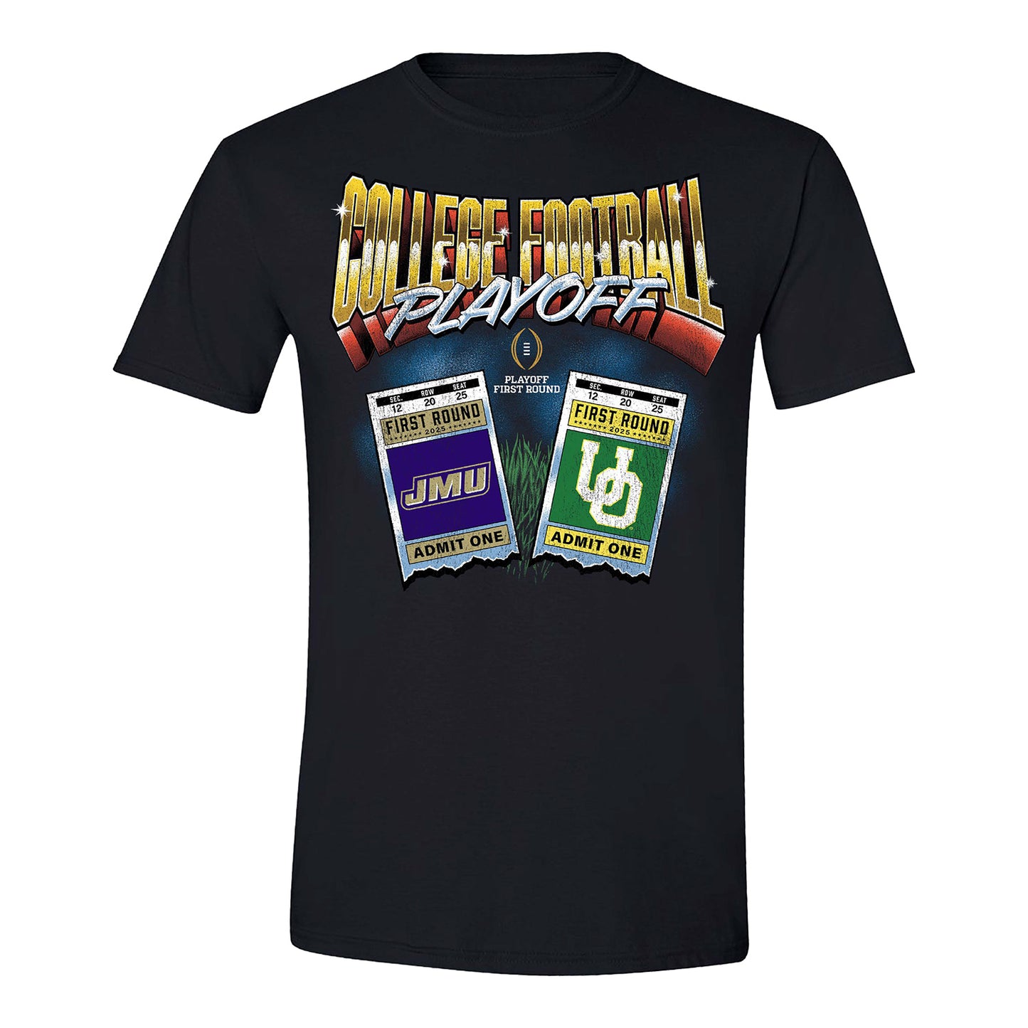 College Football Playoff 2025 First Round Oregon Ducks vs James Madison Dukes Matchup Ticket T-Shirt