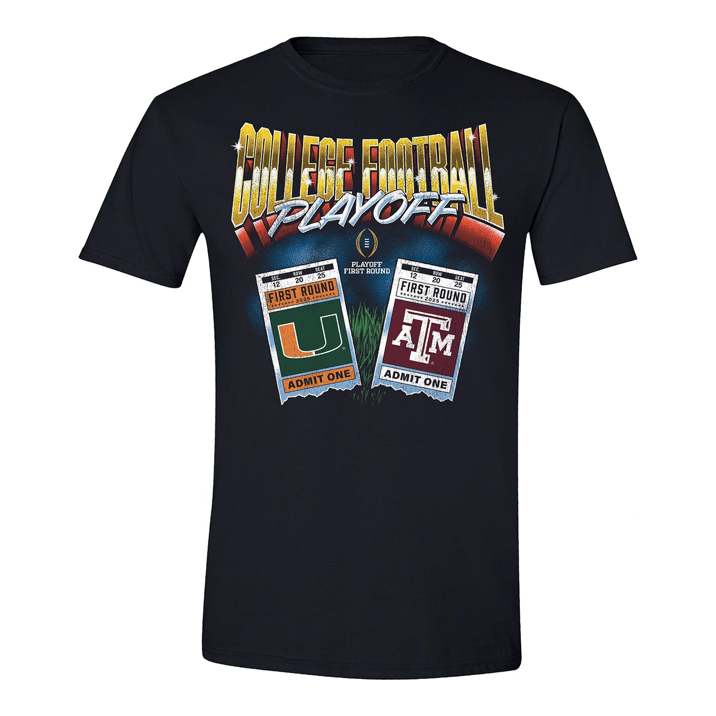College Football Playoff 2025 First Round Texas A&M Aggies vs Miami Hurricanes Matchup Ticket T-Shirt