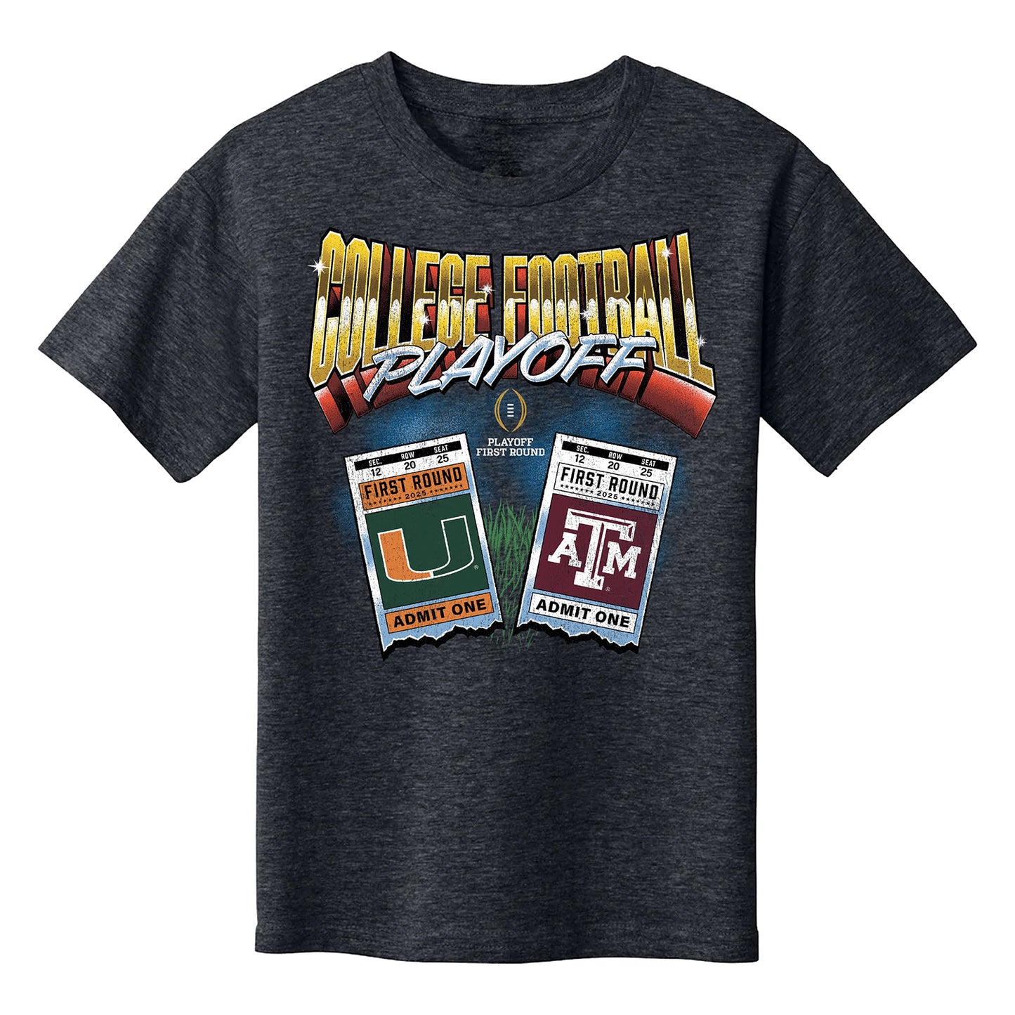 College Football Playoff 2025 First Round Texas A&M Aggies vs Miami Hurricanes Matchup Ticket Youth T-Shirt