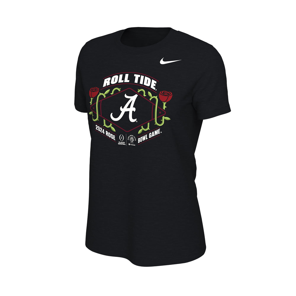 Ladies College Football Playoff Nike 2024 #4 Alabama Rose Bowl Bound Black T-Shirt