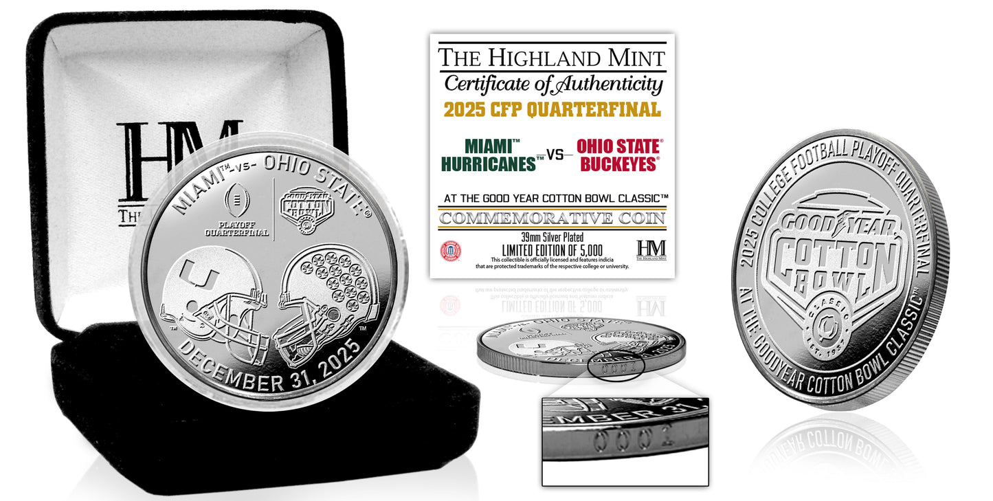 Miami vs Ohio State Cotton Bowl 2025-26 College Football Playoff Quarterfinal Silver Game Coin