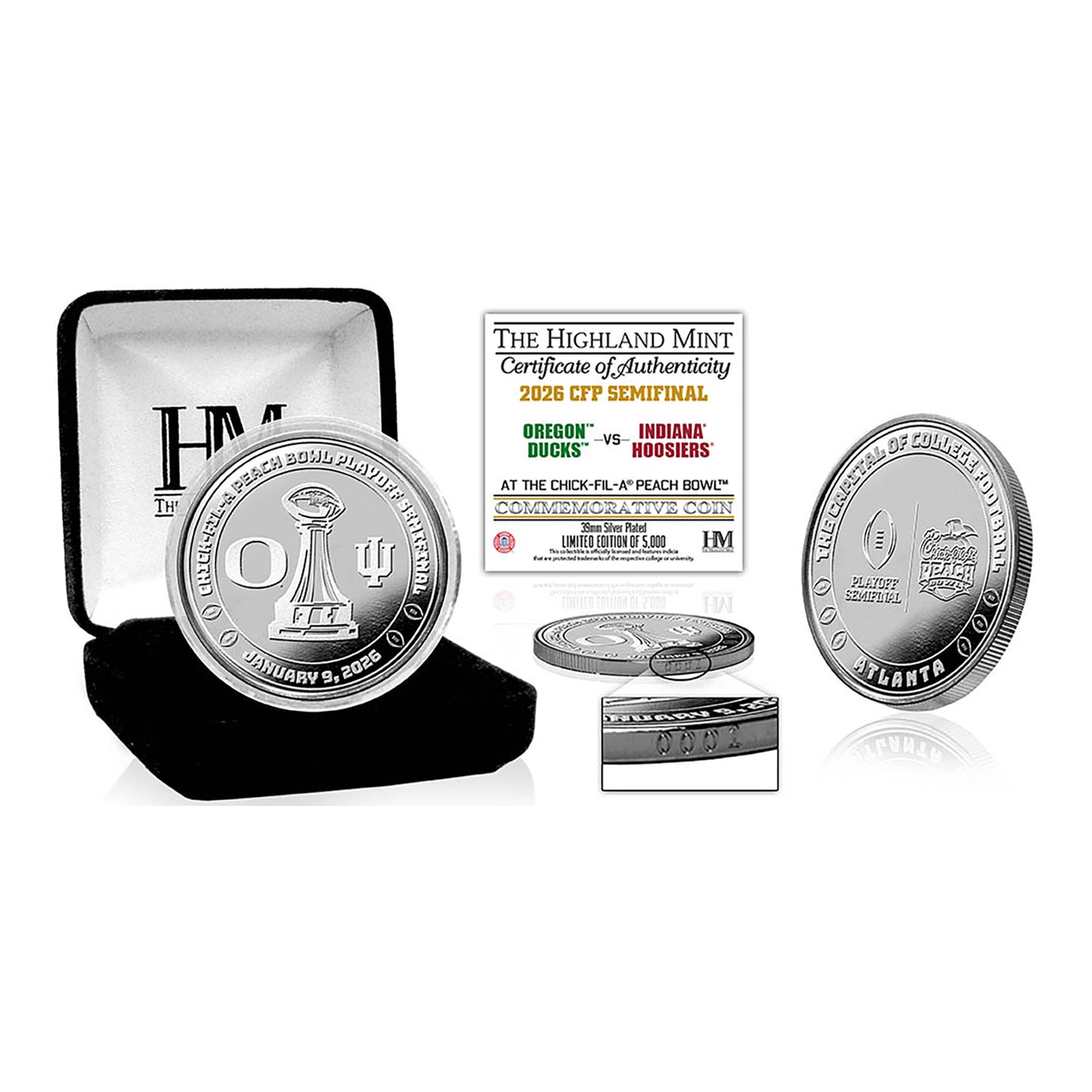 Oregon vs Indiana Peach Bowl 2025-26 College Football Playoff Semifinal Silver Game Coin