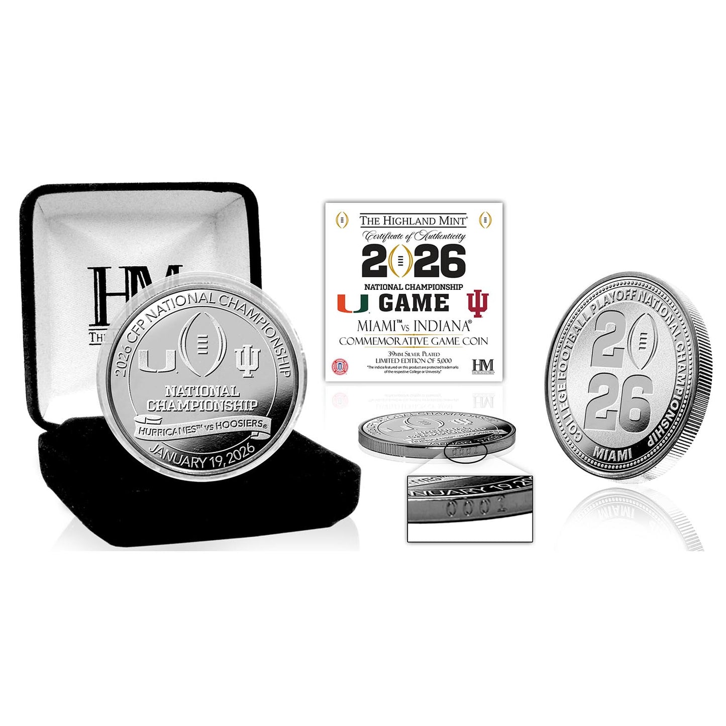 2025-26 CFP National Championship Miami Hurricanes versus Indiana Hoosiers Silver Game Coin