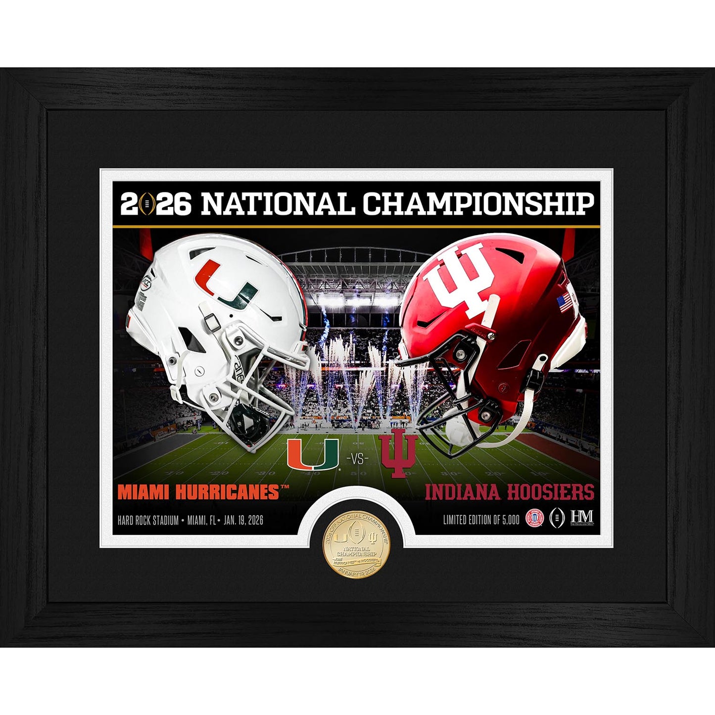 2025-26 CFP National Championship Miami Hurricanes versus Indiana Hoosiers Bronze Coin Photo Mint