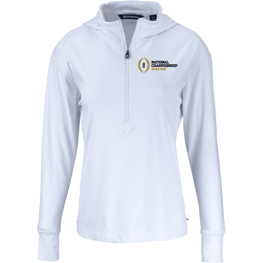Ladies College Football Playoff National Championship Game 2026 Horizontal Stack Logo Daybreak Eco Recycled 1/4 Zip Hooded Jacket