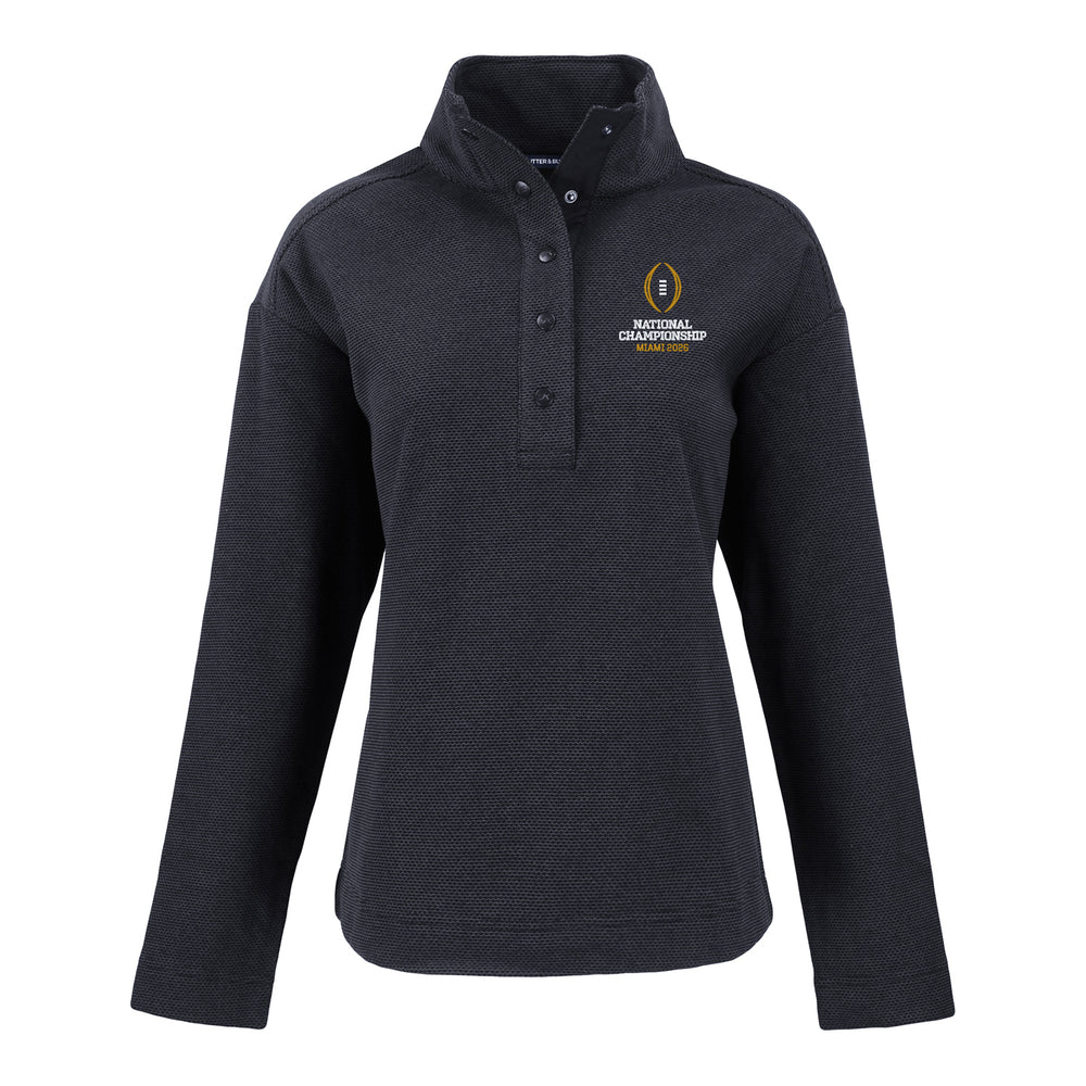 Ladies College Football Playoff National Championship Game 2026 Vertical Logo Hunts Point Eco Textured Fleece Recycled Womens Snap Jacket