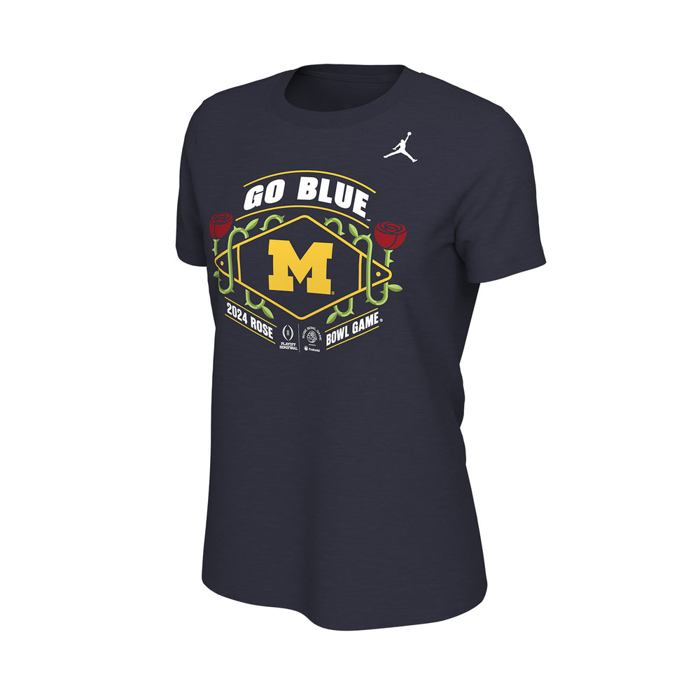 Ladies College Football Playoff Jordan 2024 #1 Michigan Rose Bowl Bound Navy T-Shirt