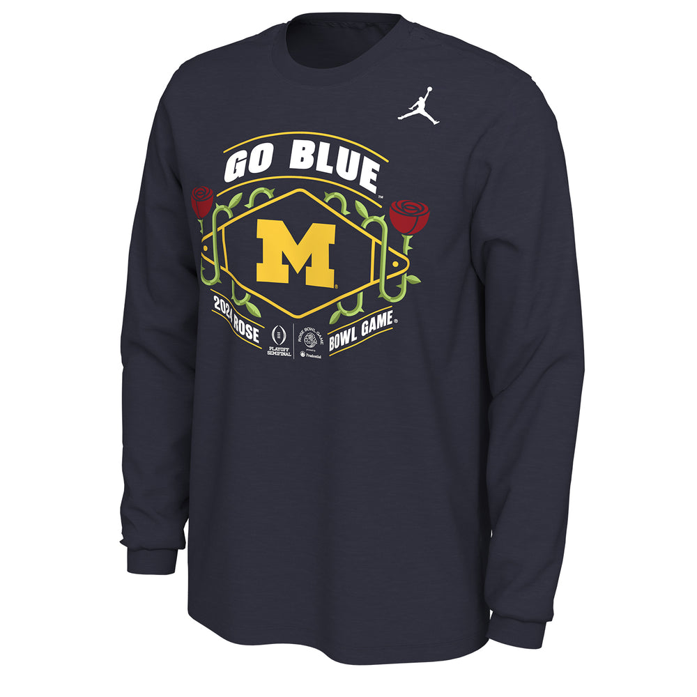 College Football Playoff Jordan 2024 #1 Michigan Rose Bowl Bound Navy Long Sleeve T-Shirt