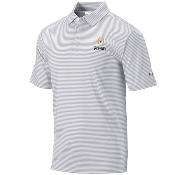 College Football Playoff Club Invite Striped Grey Polo - Front View