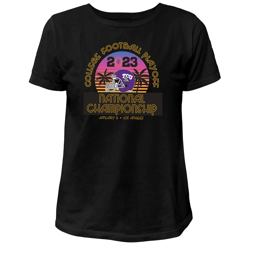 Ladies College Football Playoff 2023 National Championship Game TCU Palm Tree Black T-Shirt