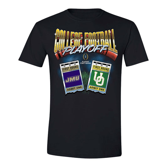 College Football Playoff 2025 First Round Oregon Ducks vs James Madison Dukes Matchup Ticket T-Shirt