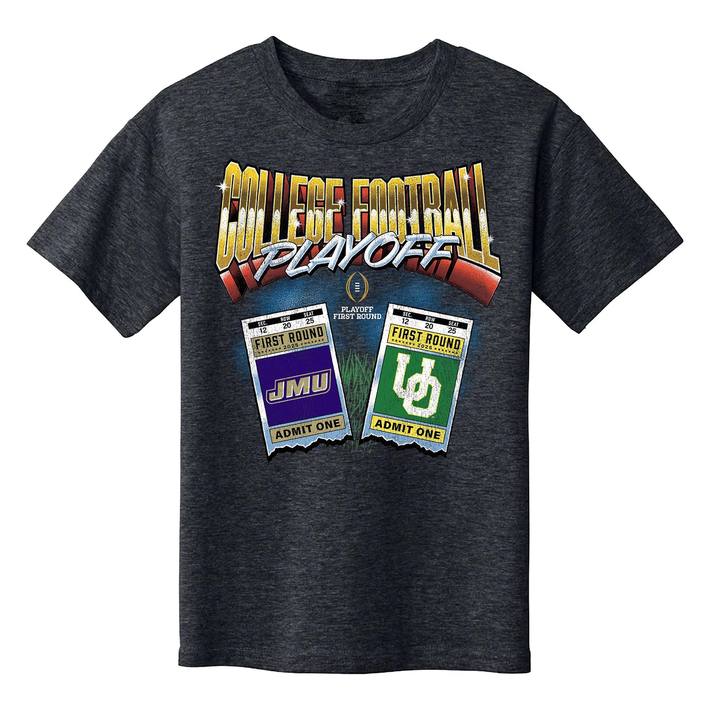 College Football Playoff 2025 First Round Oregon Ducks vs James Madison Dukes Matchup Ticket Youth T-Shirt