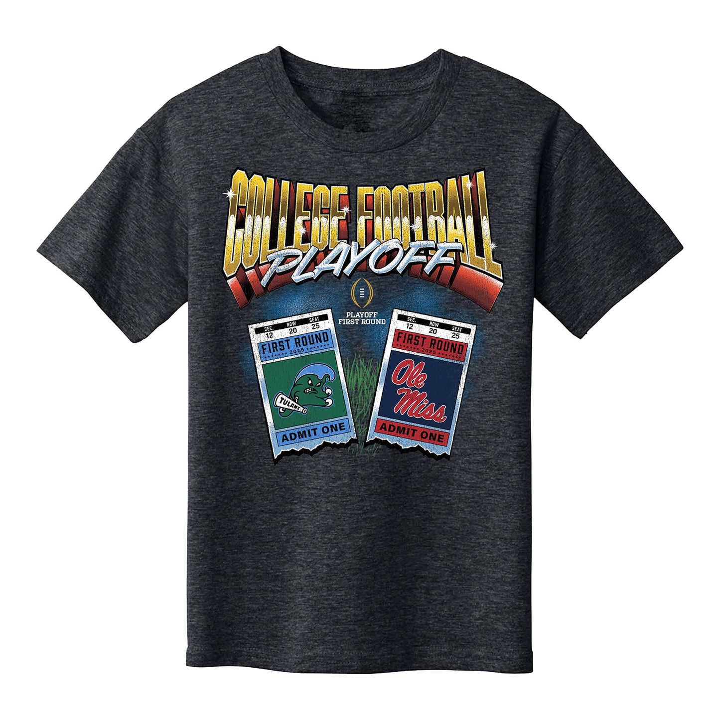 College Football Playoff 2025 First Round Ole Miss Rebels vs Tulane Green Wave Matchup Ticket Youth T-Shirt