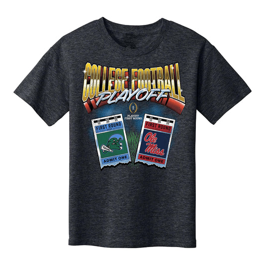 College Football Playoff 2025 First Round Ole Miss Rebels vs Tulane Green Wave Matchup Ticket Youth T-Shirt