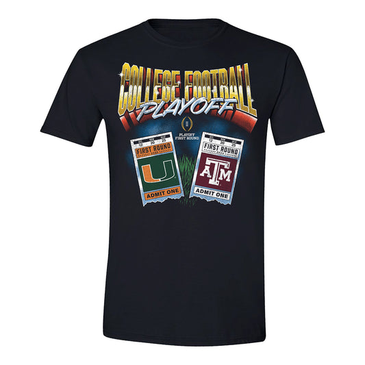 College Football Playoff 2025 First Round Texas A&M Aggies vs Miami Hurricanes Matchup Ticket T-Shirt