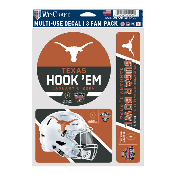 College Football Playoff #3 Texas 2024 CFP Semifinal Bound 3-Pack Decal Set - Front View