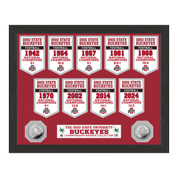 Ohio State Buckeyes 9 Time National Champions Banners Silver Coin Photo Mint - Front View