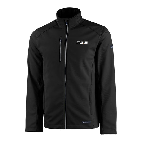 College Football Playoff 2025 Cutter & Buck Evoke Eco Softshell Black Full Zip Jacket - Front VIew