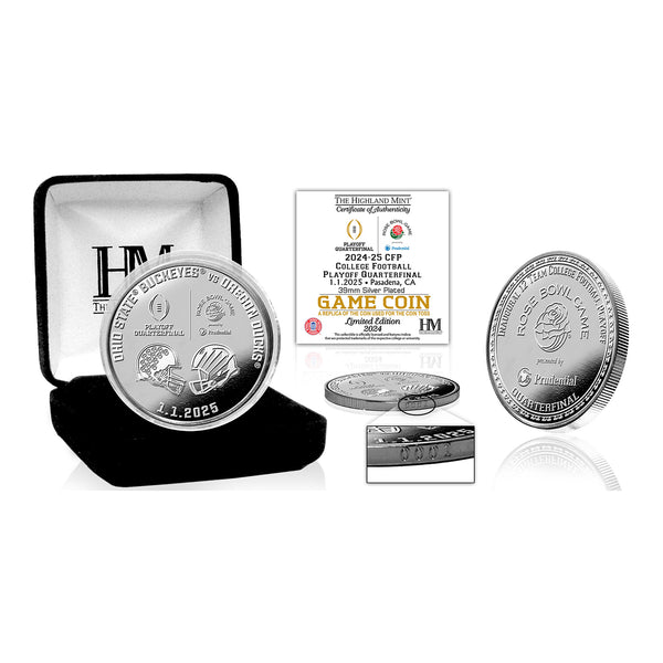 College Football Playoff Ohio State vs Oregon Rose Bowl 2024-25 CFP Quarterfinal Silver Game Coin - Front View