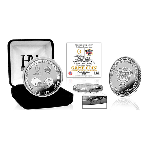 College Football Playoff Notre Dame vs Georgia Sugar Bowl 2024-25 CFP Quarterfinal Silver Game Coin - Front View