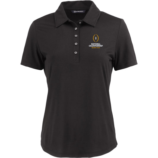 Ladies College Football Playoff National Championship Game 2026 Cutter & Buck Coastline Epic Comfort Recycled Polo In Black - Front VIew