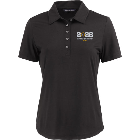 Ladies College Football Playoff National Championship Game 2026 Cutter & Buck Coastline Epic Comfort Recycled Polo In Black - Front View