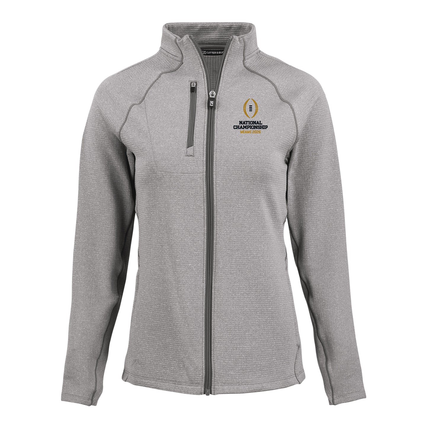 Ladies College Football Playoff National Championship Game 2026 Vertical Logo Peshastin Fleece Recycled Full Zip Jacket - Front View