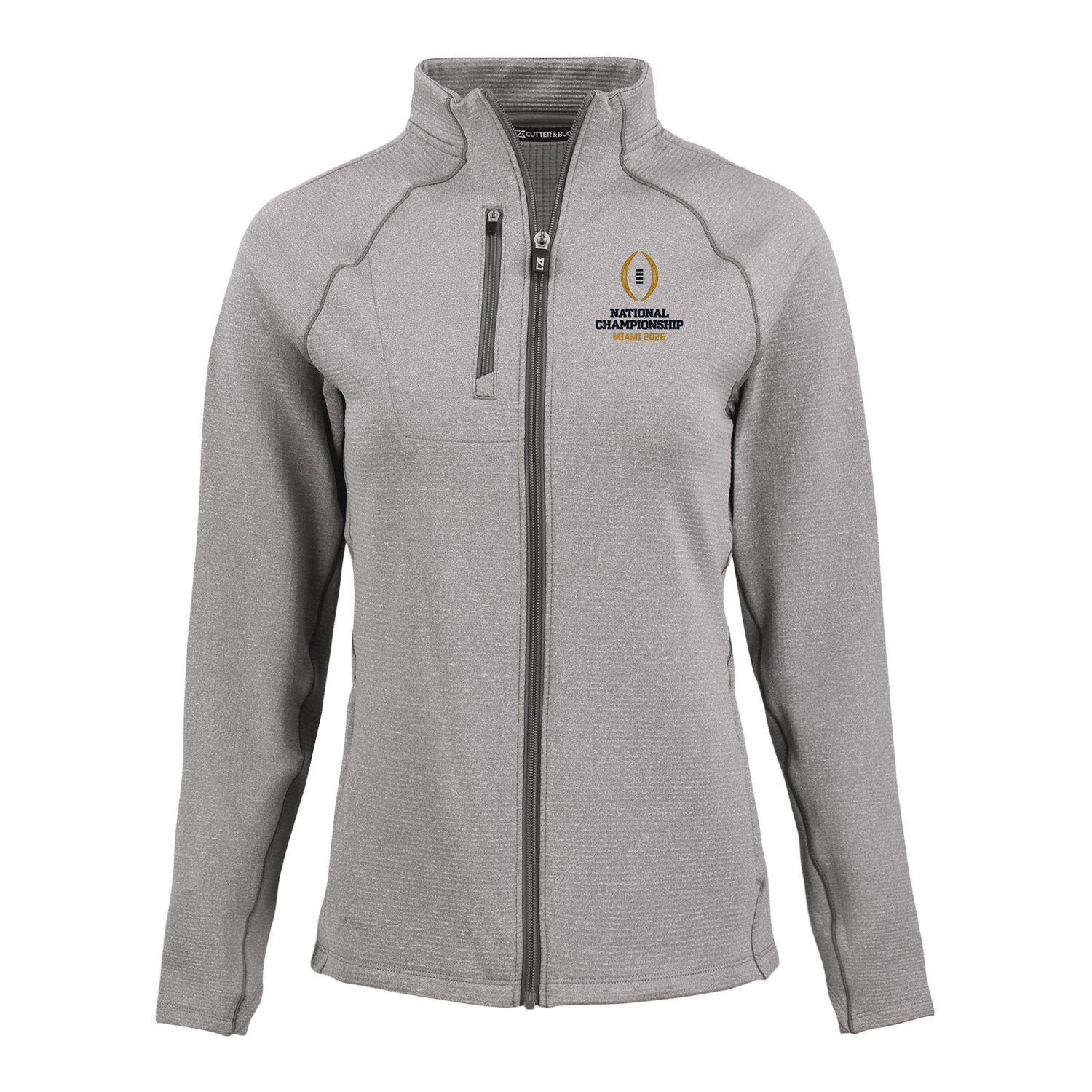 Ladies College Football Playoff National Championship Game 2026 Vertical Logo Peshastin Fleece Recycled Full Zip Jacket - Front View