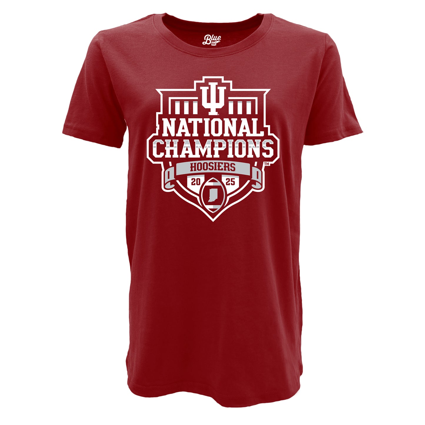 Indiana Hoosiers Red Ladies Blue 84 College Football Playoff National Champions Shield T-Shirt