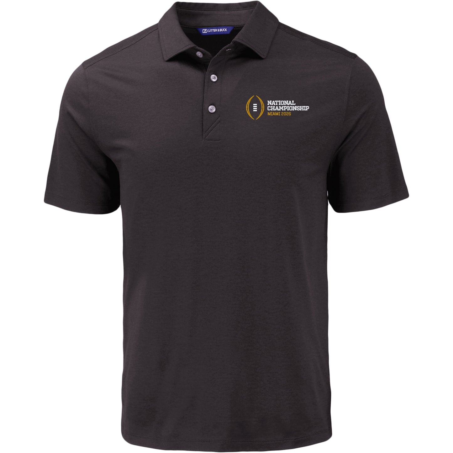 College Football Playoff National Championship Game 2026 Cutter & Buck Coastline Epic Comfort Recycled Polo In Black - Front View