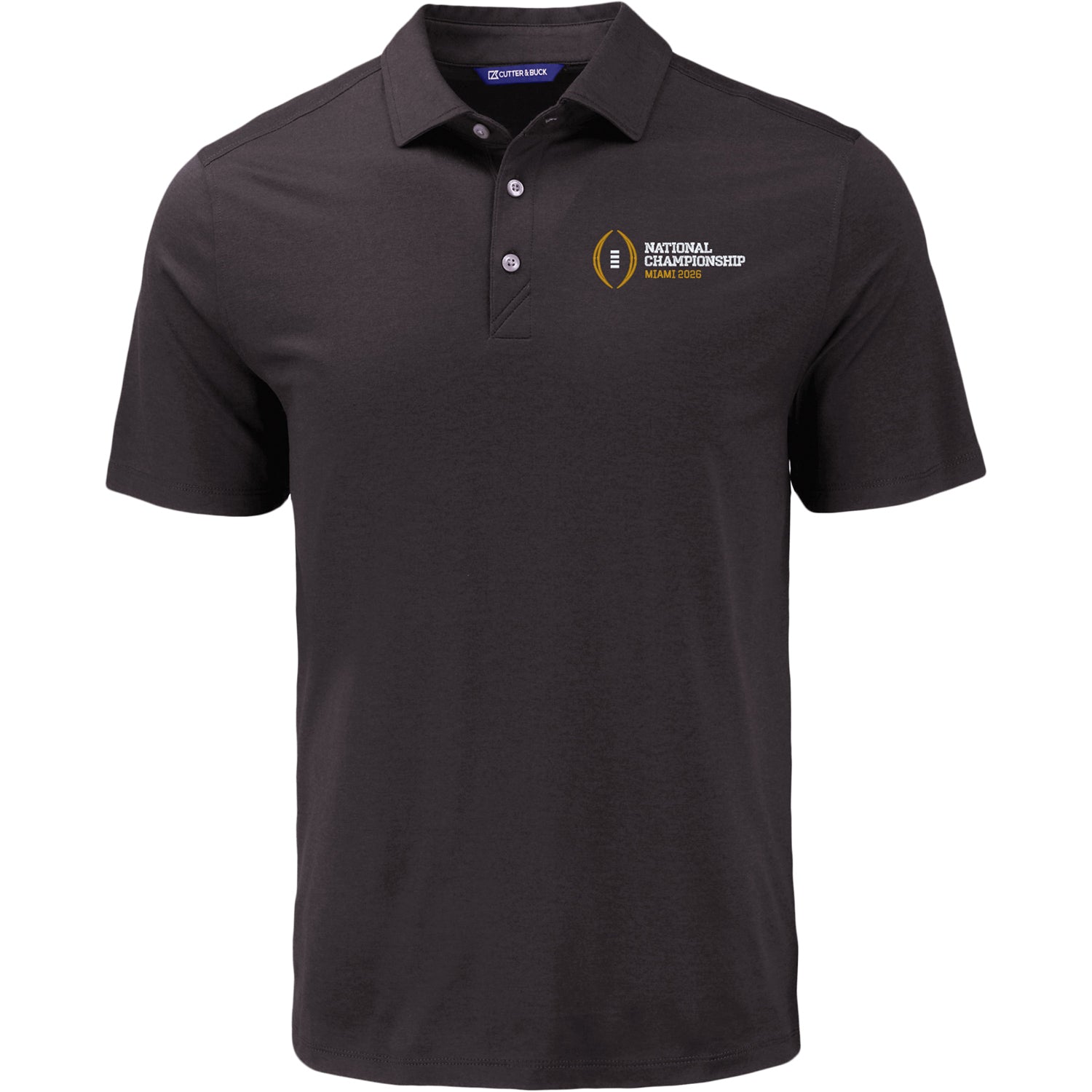 College Football Playoff National Championship Game 2026 Cutter & Buck Coastline Epic Comfort Recycled Polo In Black - Front View