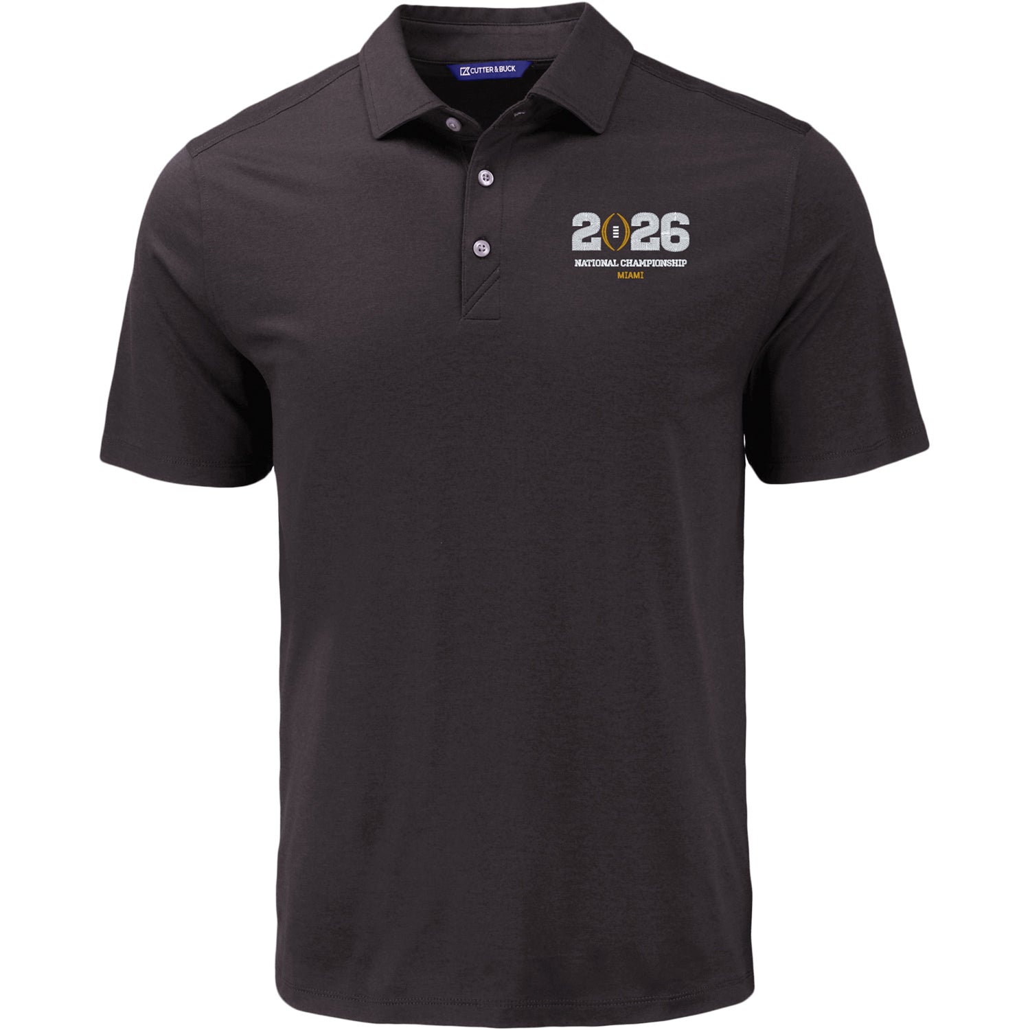 College Football Playoff National Championship Game 2026 Cutter & Buck Coastline Epic Comfort Recycled Polo In Black - Front View