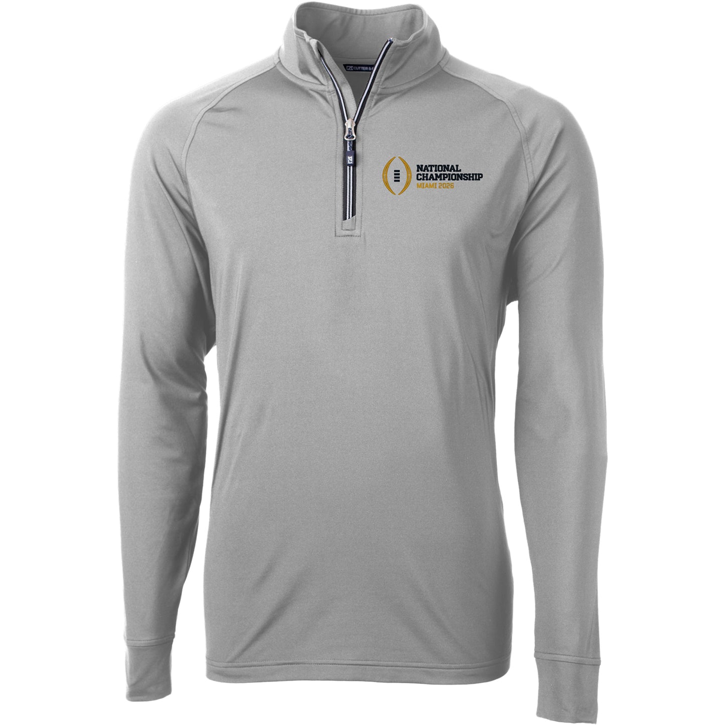 College Football Playoff National Championship Game 2026 Cutter & Buck Adapt Eco Knit Stretch Recycled 1/4 Zip Jacket In Grey - Front View