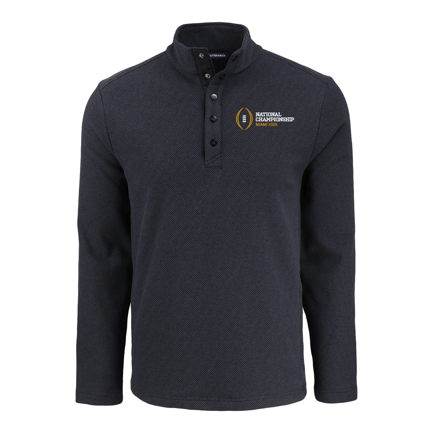 College Football Playoff National Championship Game 2026 Horizontal Stack Logo Hunts Point Eco Textured Fleece Recycled Snap Jacket - Front View