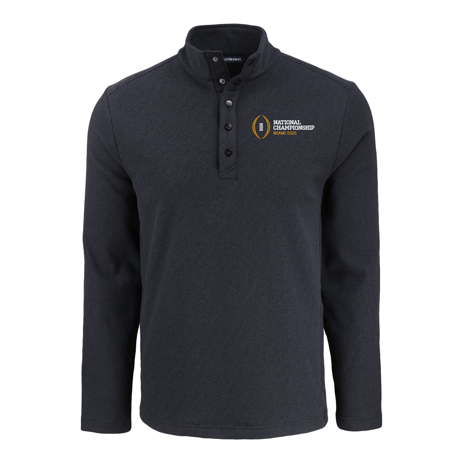 College Football Playoff National Championship Game 2026 Horizontal Stack Logo Hunts Point Eco Textured Fleece Recycled Snap Jacket - Front View