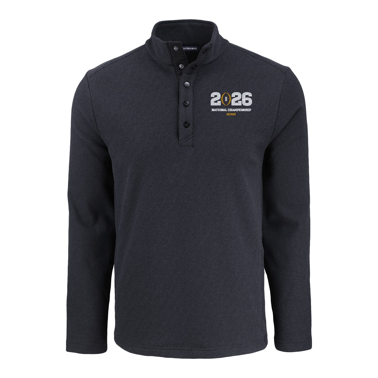 College Football Playoff National Championship Game 2026 Miami Logo Hunts Point Eco Textured Fleece Recycled Snap Jacket - Front View