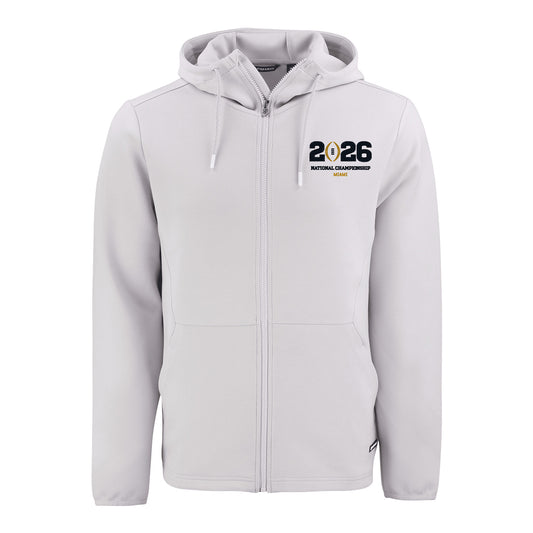 College Football Playoff National Championship Game 2026 Miami Logo Roam Epic Comfort Recycled Full Zip Hooded Jacket - Front View