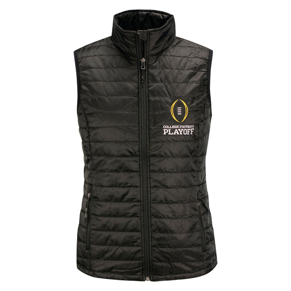 Ladies College Football Playoff Black Puffer Vest - Front View